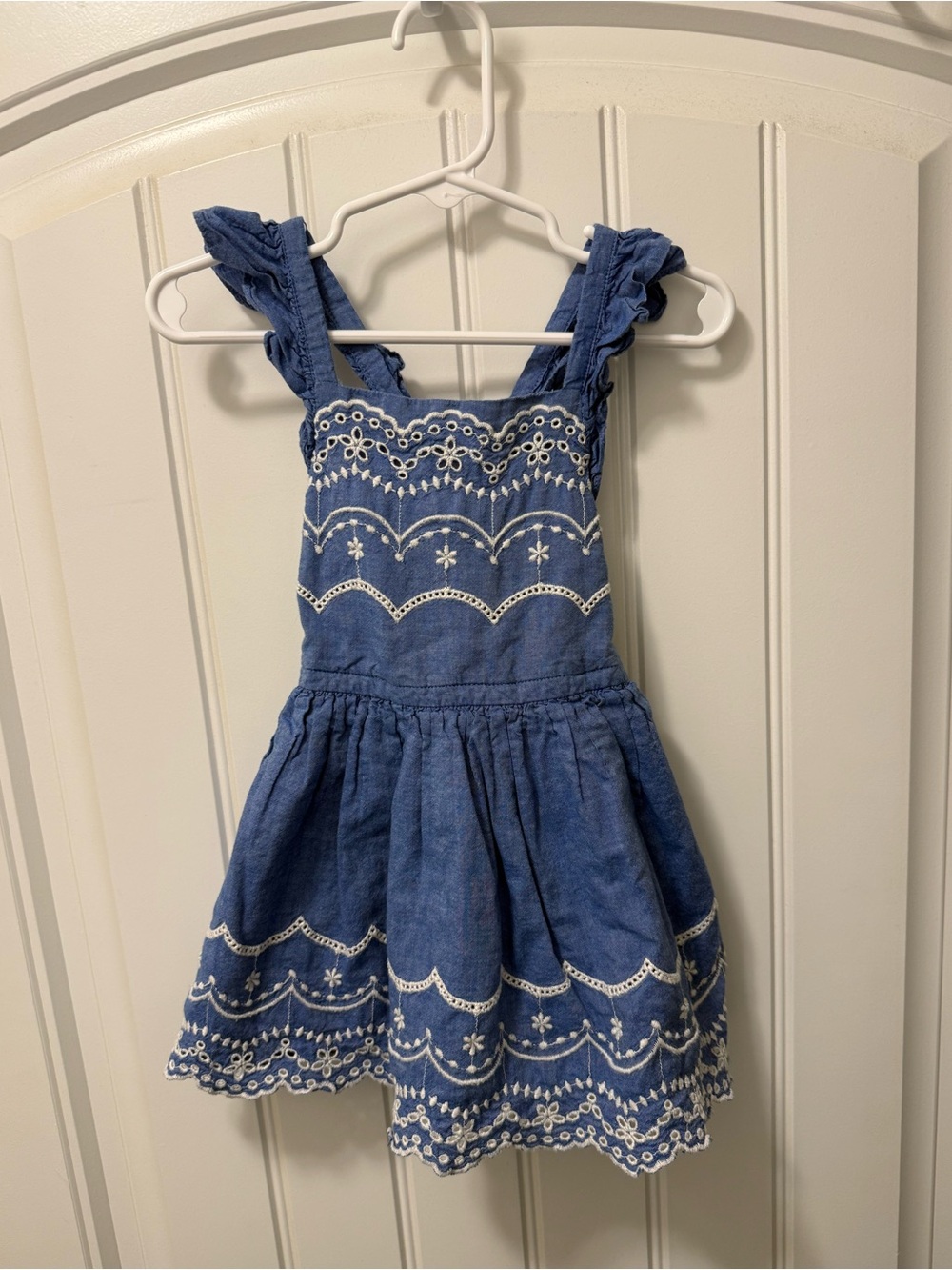 Cat & Jack Denim Blue Embroidered Sundress with Ruffle Straps